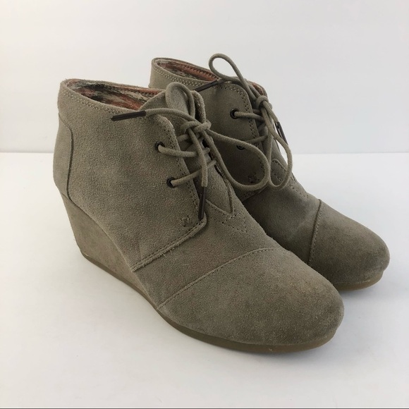 Toms Taupe Desert Wedge Suede Leather Laced Bootie 8 - Picture 7 of 10